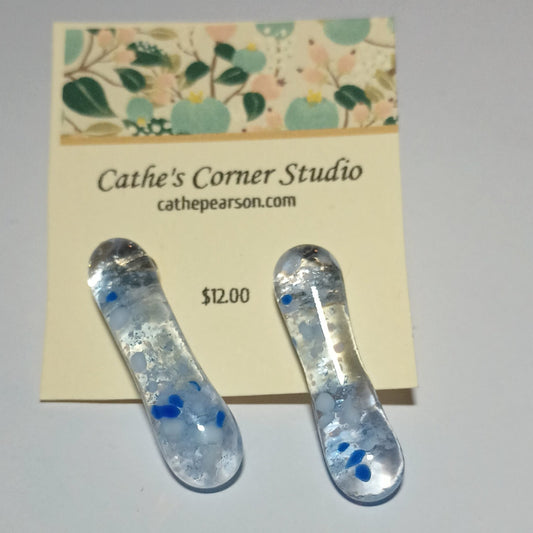 Fused Glass Earrings, Blue Clear 'Icicle' Posts