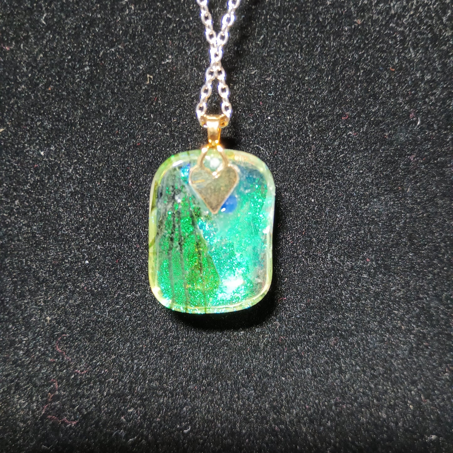 Dichroic Fused Glass Pendant with Silver Colored Chain