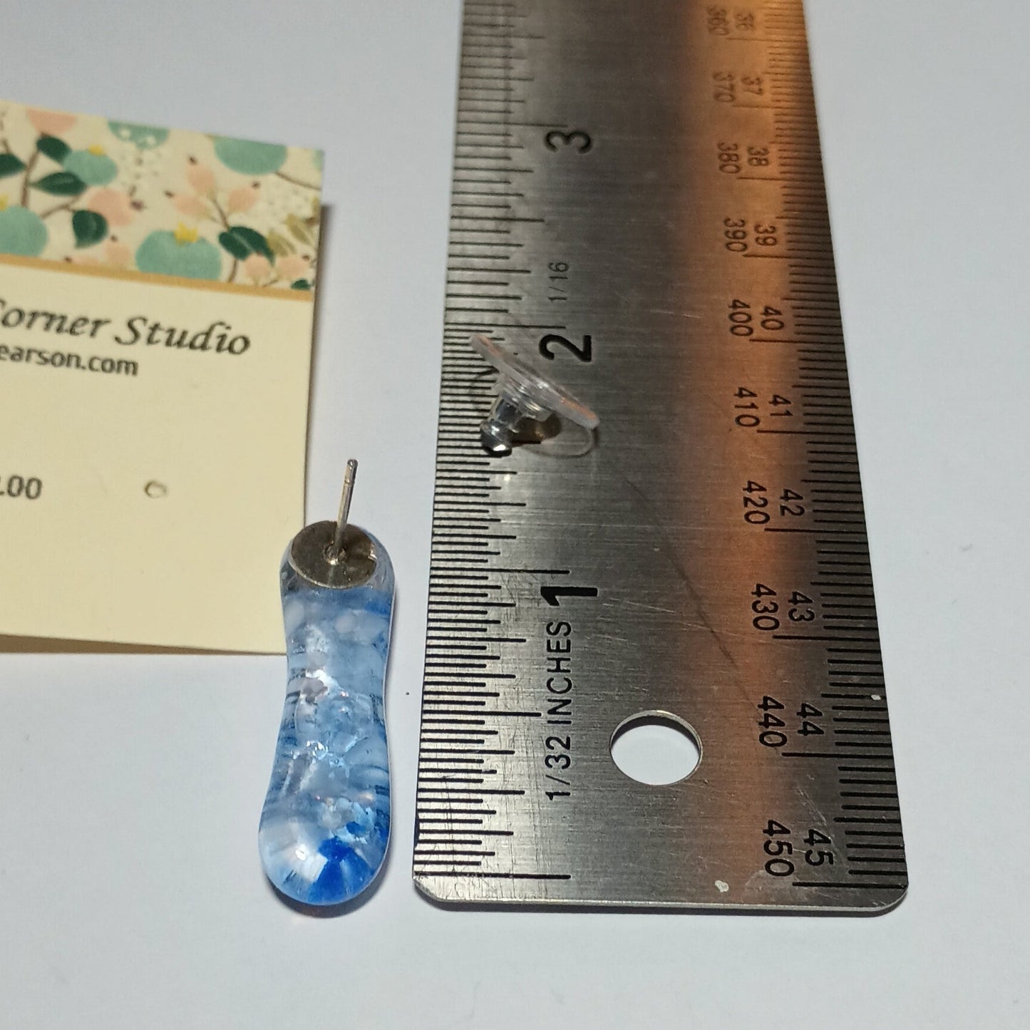 Fused Glass Earrings, Blue Clear 'Icicle' Posts